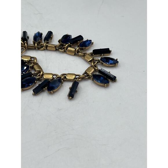 J. Crew Brilliant Blue Marquise Rectangular Dangles Gold Tone Necklace - Picture 14 of 16